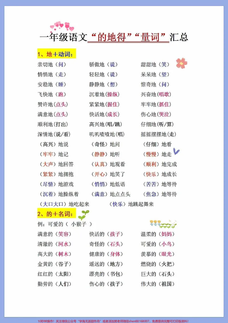 《一年级语文下册，的地得用法口诀专项练。家长收藏打印出来给孩子练一练巩固基础区分的地得#一年级语文下册#一年级重点知识归纳#单元测试卷#的地得#的地得的用法口诀》第2页预览
