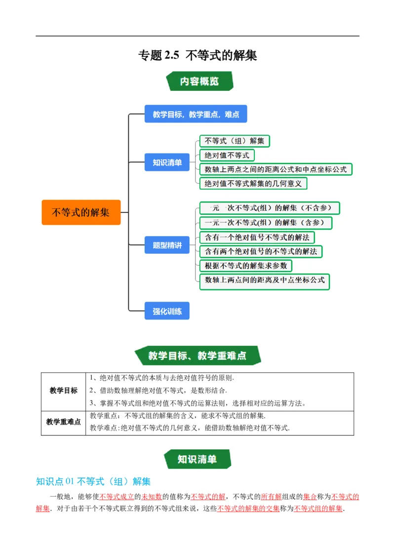 《专题2.5不等式的解集（高效培优讲义）（解析版）_2027高中必刷题_必刷题2027_2027高一高二必刷题_数学_YZ-133-高中数学同步精讲B版高一二三基础+培优讲义+专题练习word版电子_2026版》第1页预览
