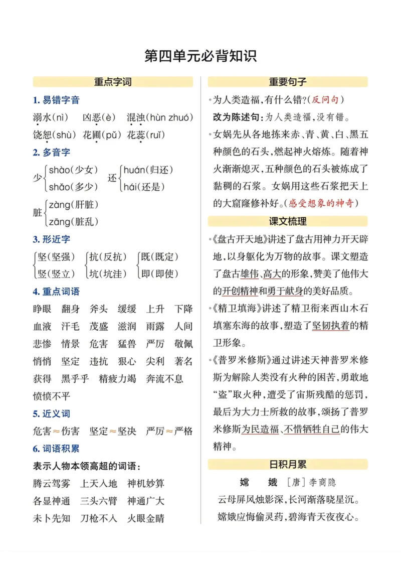 《四年级语文期末各单元必背知识总结_4年级上册同步教辅_4上-语文_四上语文重点必背》第4页预览
