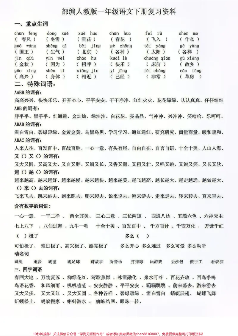 《一年级下册语文复习资料。一年级下册语文重点复习资料,搞定这16张纸,下册语文可以躺平了。#语文#一年级#一年级重点知识归纳#小学语文知识点#知识分享》第2页预览