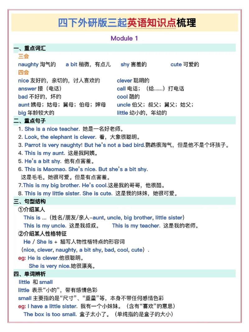 《四年级（下）英语知识点梳理《外研》_4年级下册同步教辅_四下英语_四下英语外研版资料》第1页预览