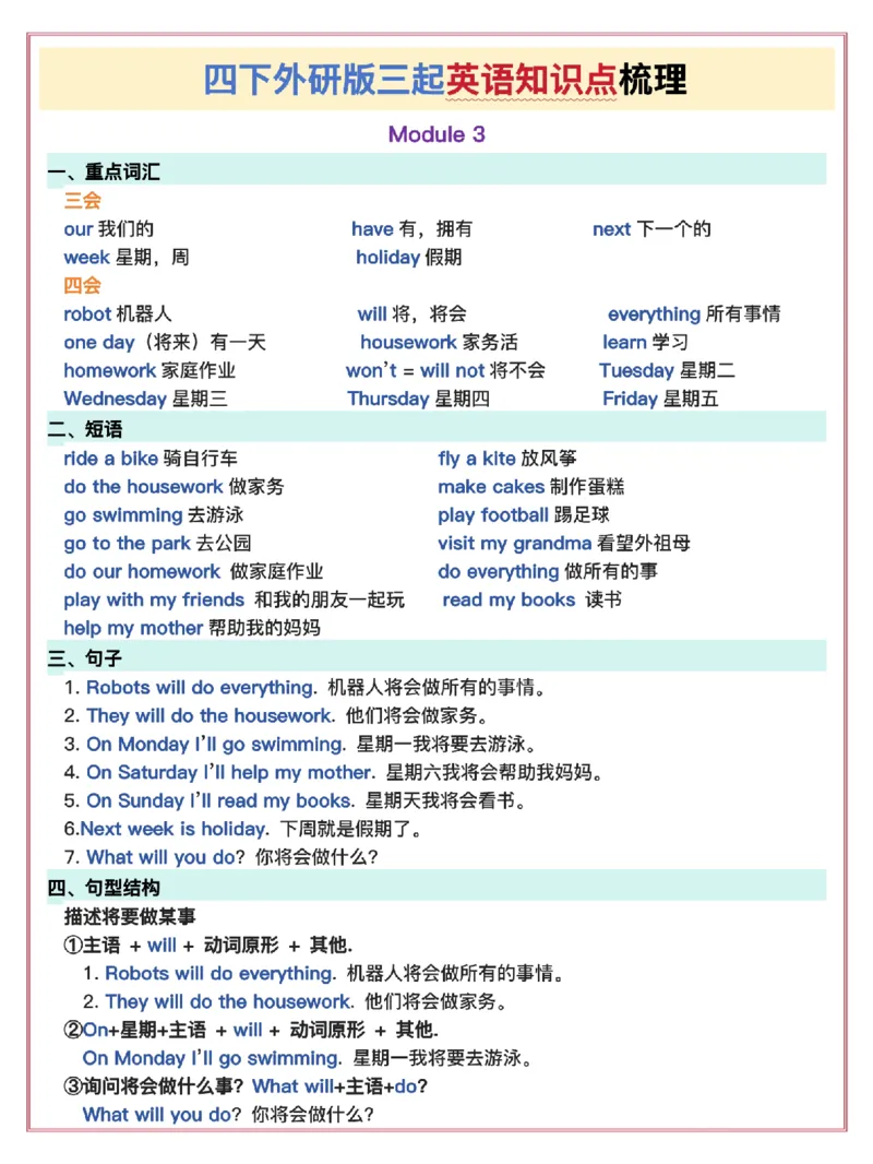 《四年级（下）英语知识点梳理《外研》_4年级下册同步教辅_四下英语_四下英语外研版资料》第3页预览
