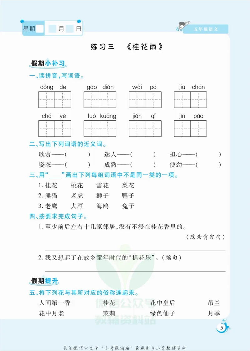《假期天天练五年级寒假语文部编版_07.小学语文、英语、数学专区_小学寒假教辅汇总_1~6年级扬帆假期天天练_5年级》第6页预览