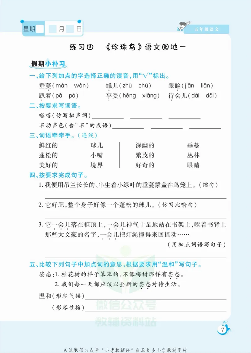 《假期天天练五年级寒假语文部编版_07.小学语文、英语、数学专区_小学寒假教辅汇总_1~6年级扬帆假期天天练_5年级》第8页预览