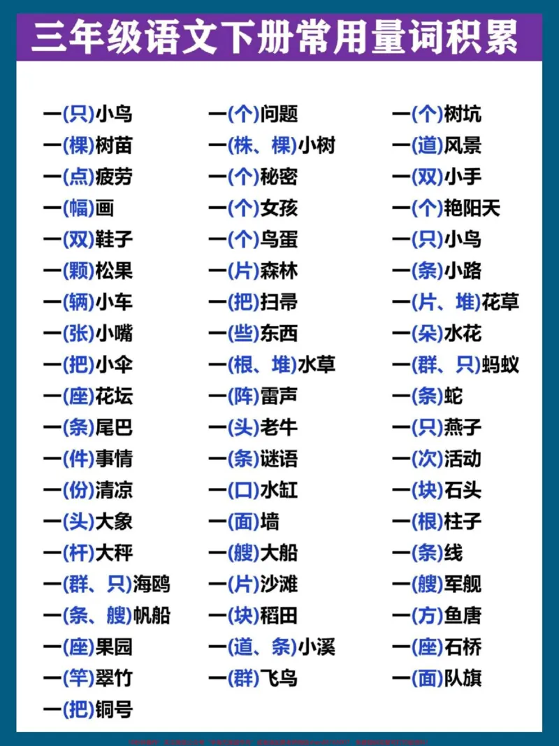 《三年级语文下册常用量词搭配专项。#三年级#三年级语文#三年级下册语文#家长收藏孩子受益#小学语文》第1页预览