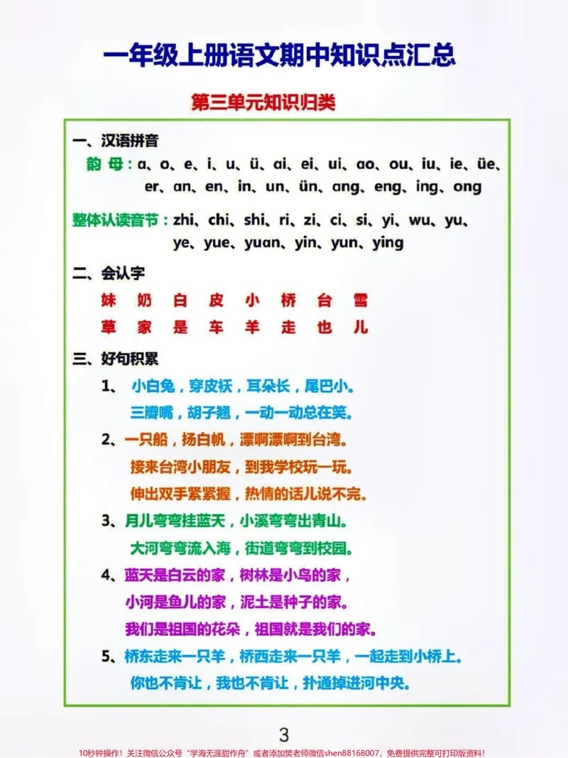 《一年级上册语文期中复习1-4单元基础知识点归纳总结#小学知识点归纳#知识点总结#学习》第3页预览