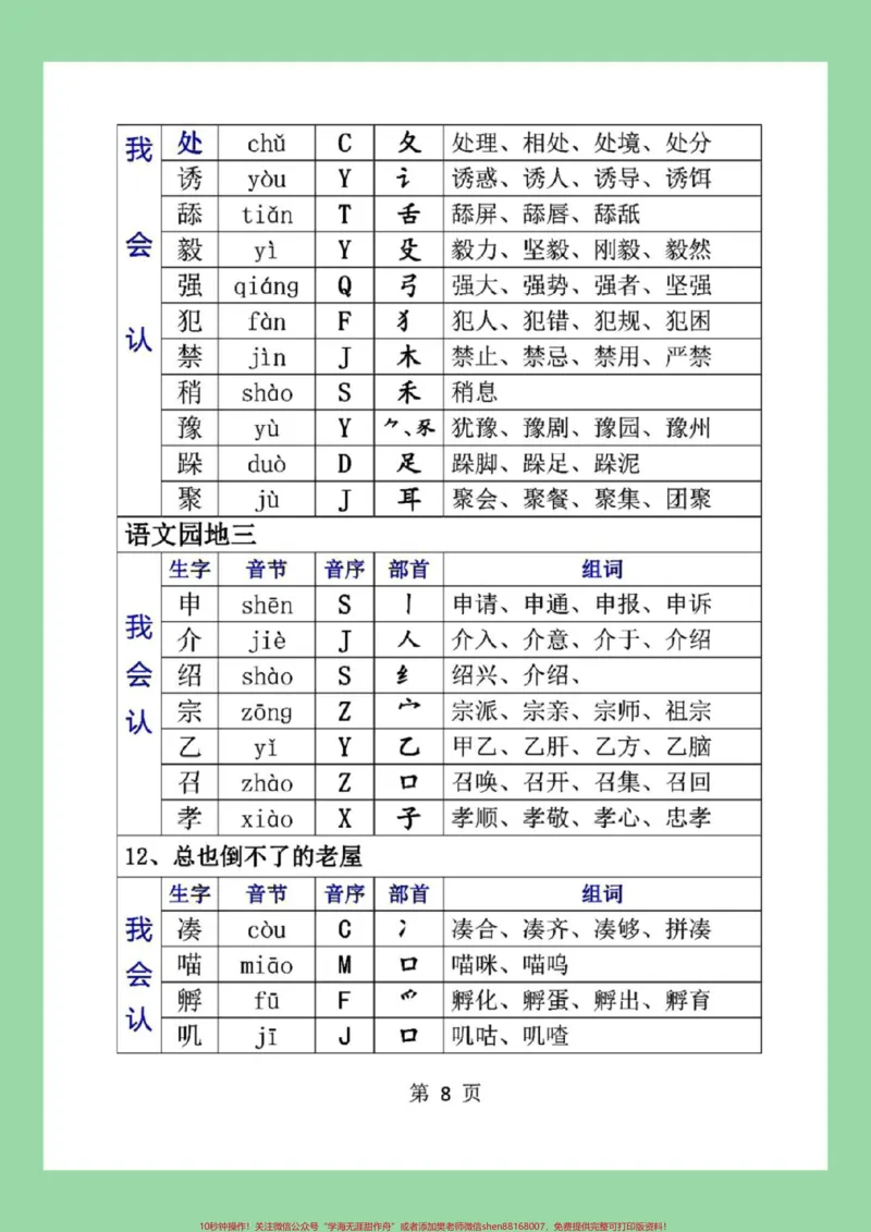 《#每天学习一点点#必考考点#三年级语文#生字家长为孩子保存学习，同款练字帖⬇️可下单》第9页预览