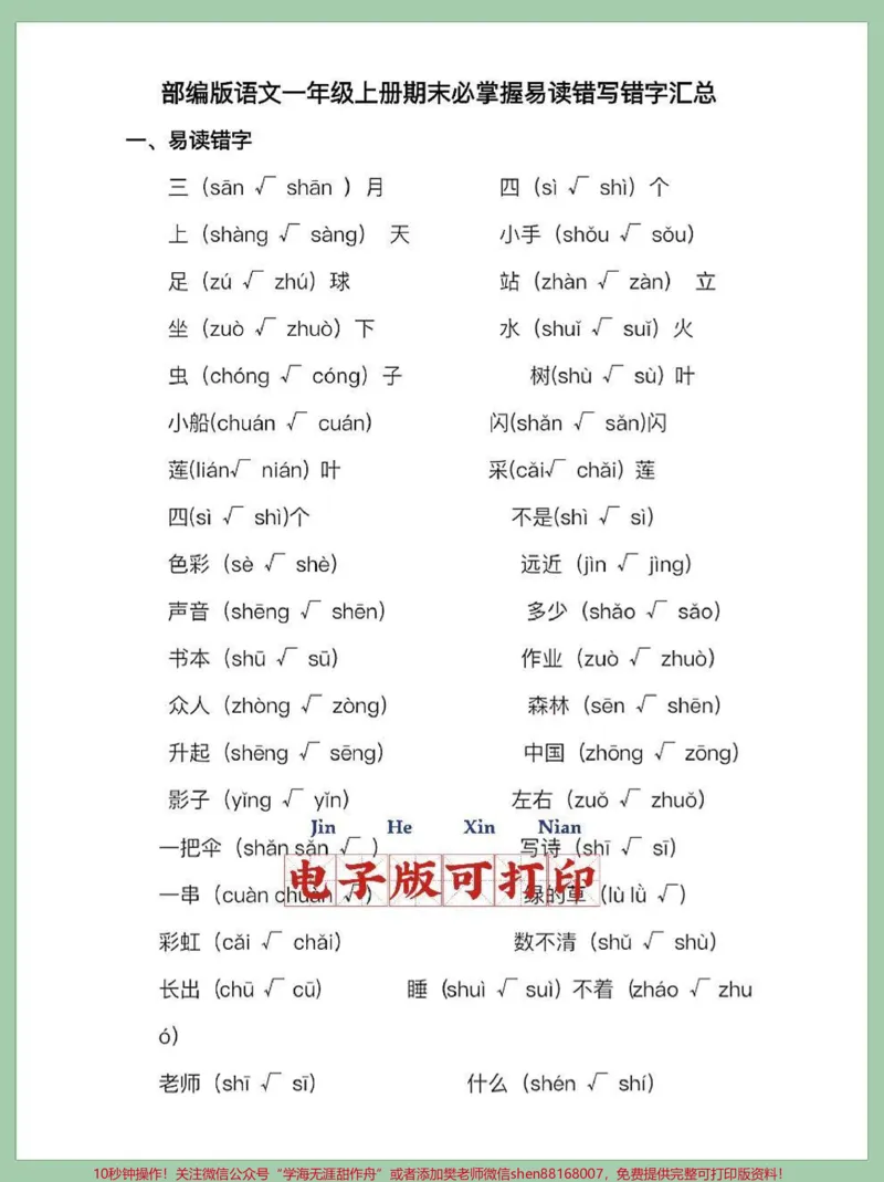 《一年级语文上册期末必掌握易读错。一年级语文上册期末必掌握易读错易写错字汇总#寒假充电计划#一年级语文#小学语文知识点#易写错的字#易读错的词》第1页预览