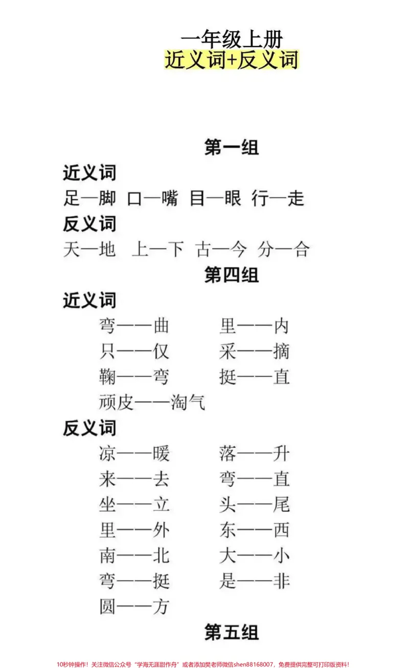 《一年级上册语文近反义词汇总#小学知识点归纳#知识点总结#学习#小学语文资料分享》第1页预览