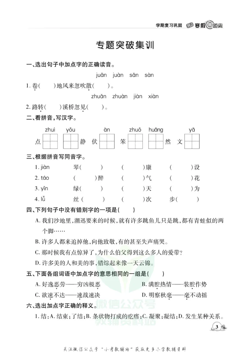 《《寒假零距离》六年级语文部编版_07.小学语文、英语、数学专区_小学寒假教辅汇总_1~8年级寒假零距离》第6页预览