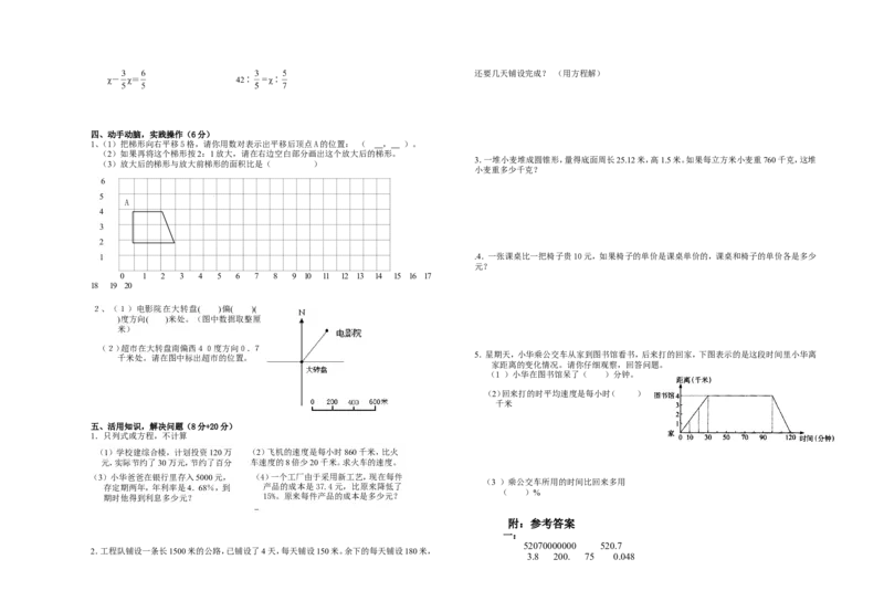 《小学学业水平抽样检测六年级数学模拟试题（无答案）_26春小学语数英道科各版本《课件+教案》_26春各版本数学《课件+教案》1-6年级下册_26春苏教版数学1-6年级下册教案课件PPT_其他资源》第2页预览