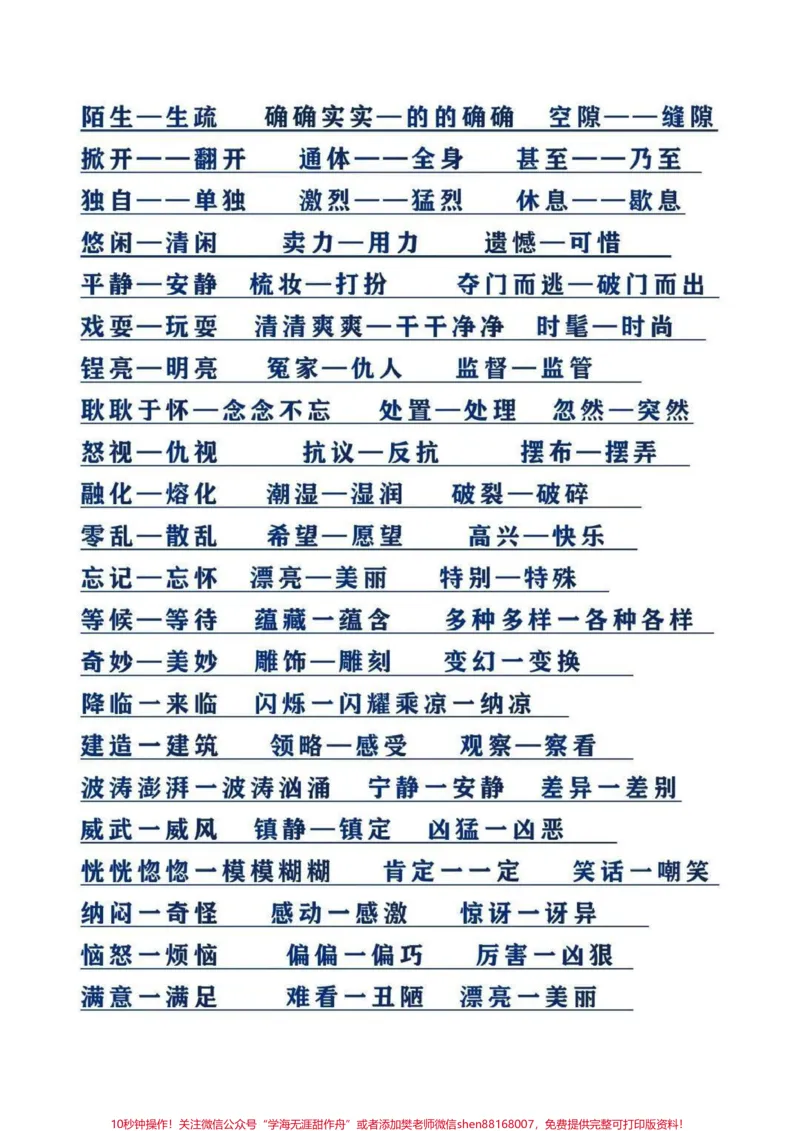 《三年级下册语文近反义词整理归纳,收藏保存下来学习备用,假期提前读一读背一背吧#家长收藏孩子受益#每天学习一点点#教育#学习#三年级》第2页预览