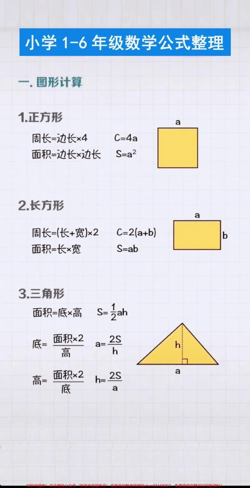 《小学1-6年级数学公式给孩子们整理好啦✅为了期末考试冲鸭！一定记得点赞收藏✅#小学数学#必考考点#公式#学浪计划#每天学习一点点》第1页预览
