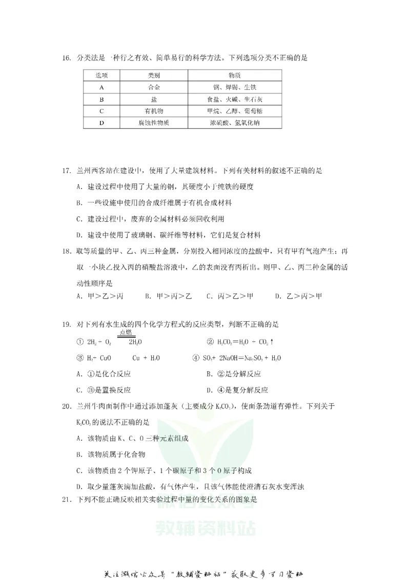 《2020甘肃省兰州市中考化学真题及答案_初高中资料库_初中资料库（转存避免链接过期失效）_初中化学》第3页预览