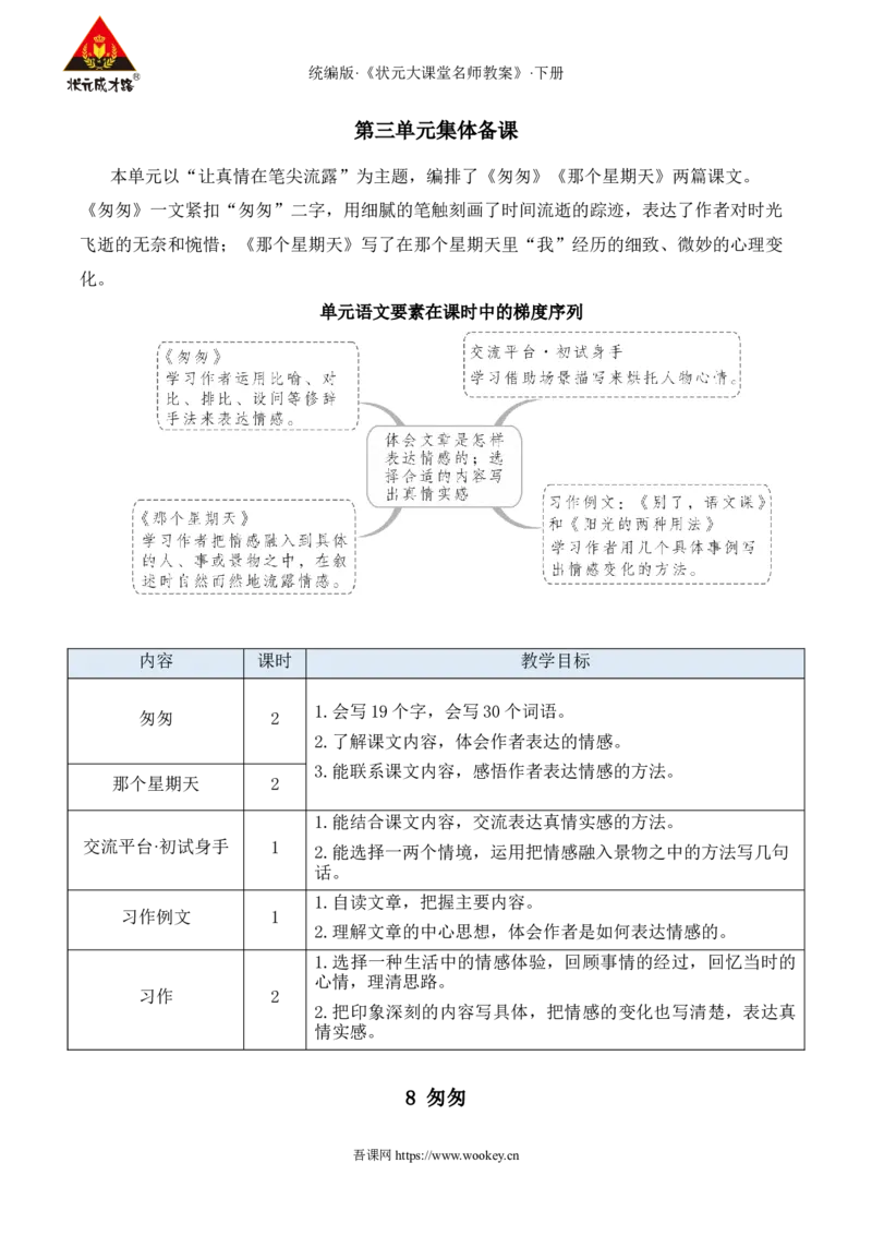 《8匆匆新学习单教案_26春小学语数英道科各版本《课件+教案》_26春1-6年级下册语文教案课件_语文《状元大课堂课件+教案》26春_6年级语文《状元大课堂课件+教案》26春_6语下教案_551》第1页预览