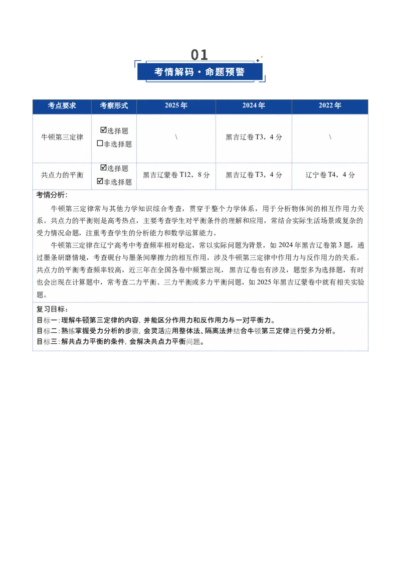 《第07讲牛顿第三定律共点力的平衡（复习讲义）（黑吉辽蒙专用）（学生版）_高考一二三轮复习_物理_2026年_2026年高考物理一轮课件+讲义+练习（黑吉辽蒙专用）-G330(1)》第2页预览