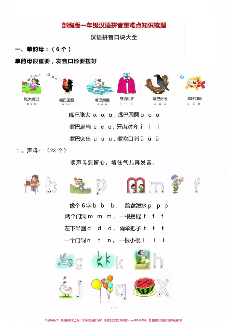 《一年级汉语拼音重难点知识梳理，喜欢收藏♥️关注哦》第1页预览