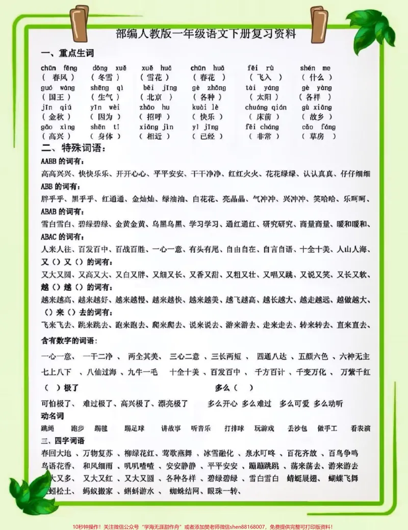 《一年级下册语文复习资料。#关注我持续更新小学知识#知识点总结#小学语文知识点#学习资料分享#一年级重点知识归纳@qunju888.com小助手@qunju888.com来客官方助推官@qunju888.com热点》第1页预览