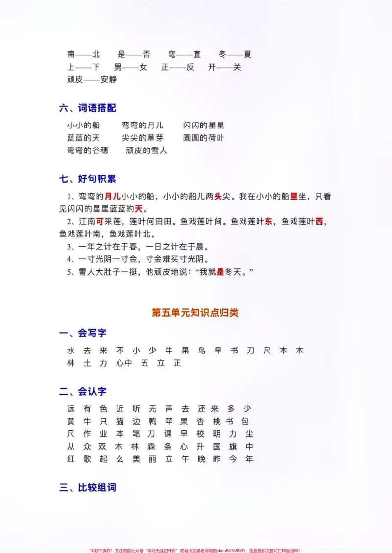 《部编版一年级上册语文1-8单元基础知识点归纳总结，需要的家长收藏打印#家长收藏孩子受益#教育#每天学习一点点#知识分享》第4页预览
