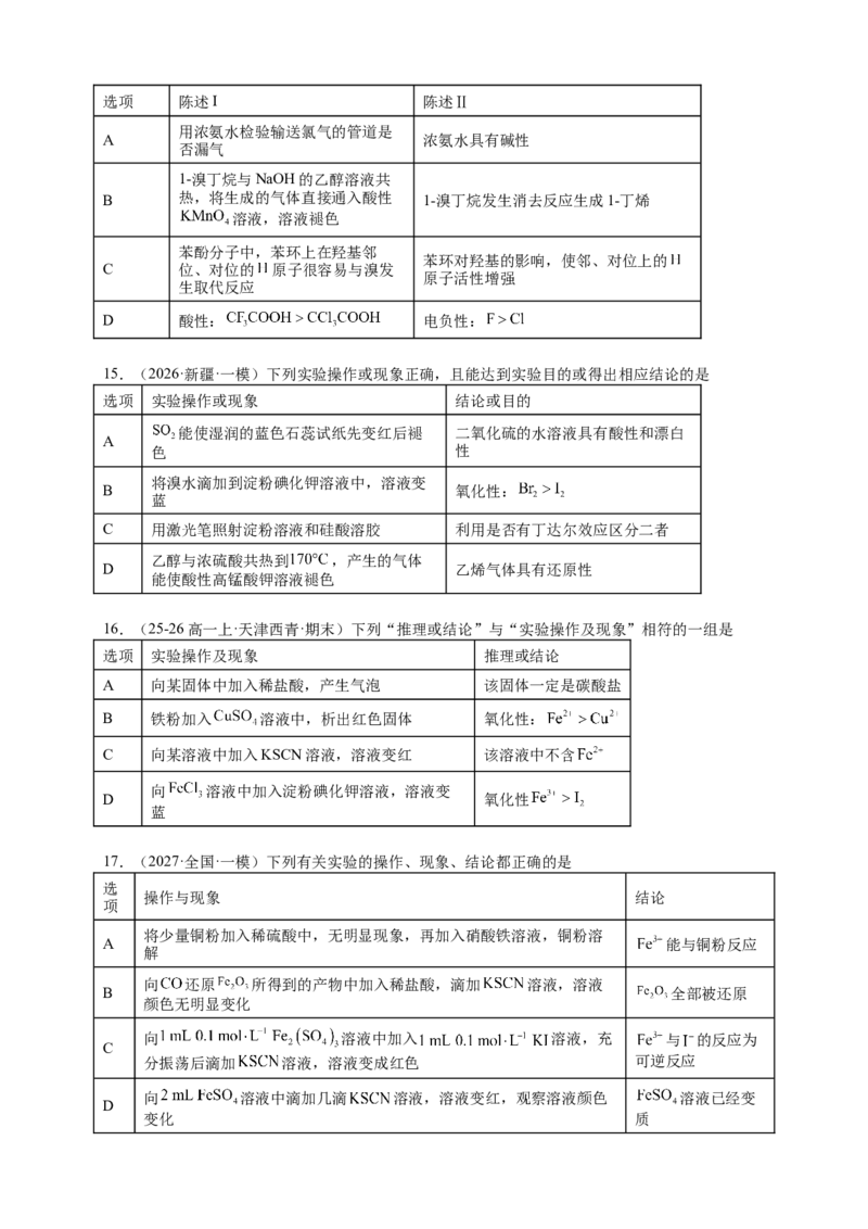 《下学期二轮复习表格型化学实验专题强化练题_高考一二三轮复习_化学_2026年-化学高考二轮复习_72026届高考化学二轮复习高频易错点专题训练》第5页预览