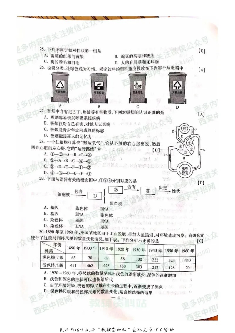 《2020陕西西安中考生物真题及答案_初高中资料库_初中资料库（转存避免链接过期失效）_初中生物》第4页预览