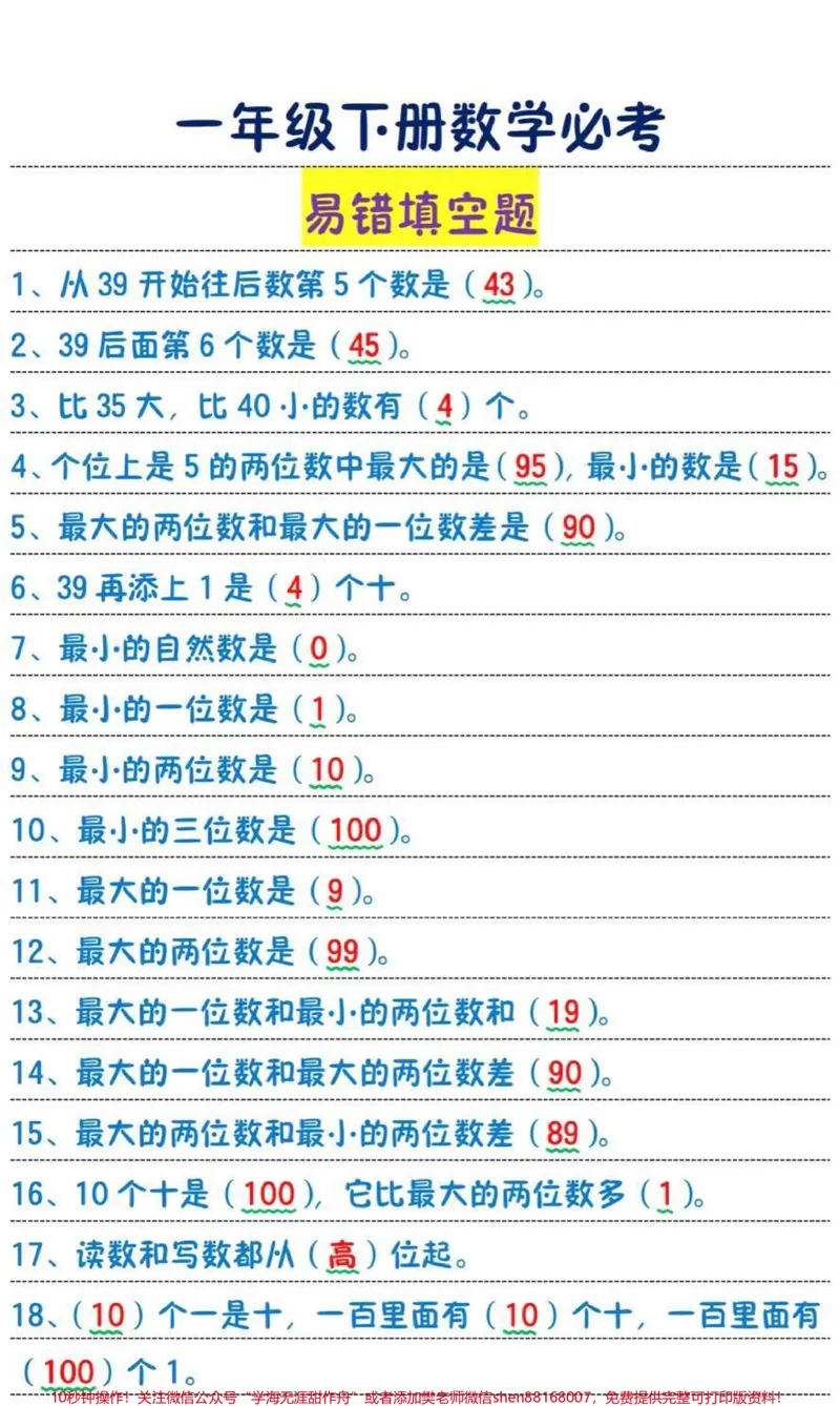 《一年级下册数学易错题#教育#一年级#家长收藏孩子受益#涨知识#数学》第1页预览