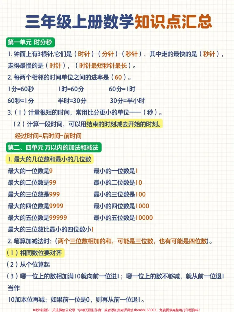 《三年级上册数学知识重点,打印出来给孩子巩固#三年级数学》第1页预览