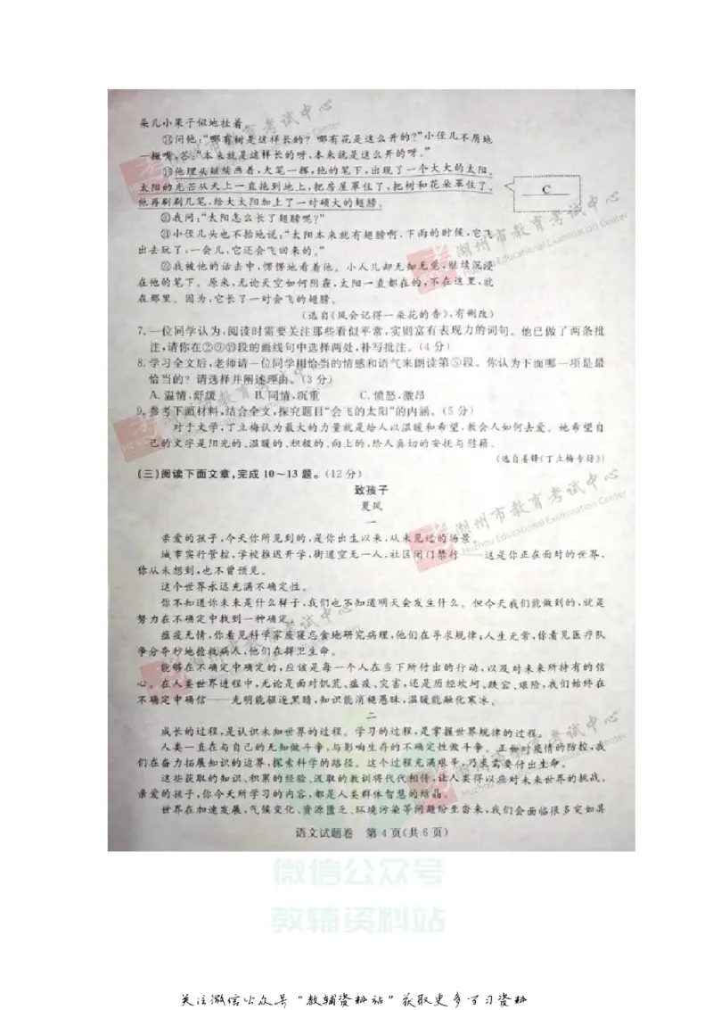 《2020浙江湖州中考语文真题及答案_初高中资料库_初中资料库（转存避免链接过期失效）_初中语文》第4页预览