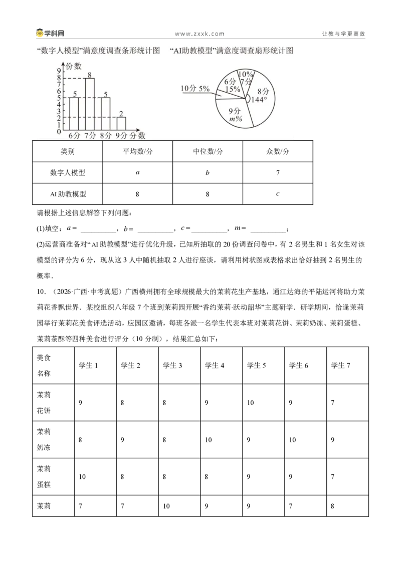 《专题34数据的集中趋势和波动程度（3考点32题）（原卷版）_2026秋初中教辅合集_2027学科网&_2027好题汇编2026年中考数学真题分类汇编（全国通用）》第4页预览