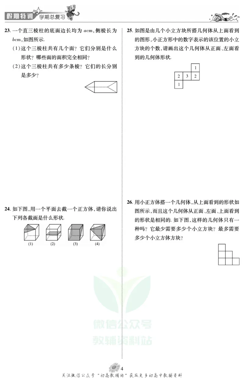 《假期特训·学期总复习七年级寒假数学北师版_07.小学语文、英语、数学专区_小学寒假教辅汇总_1~8年级假期特训·学期总复习_7年级》第6页预览