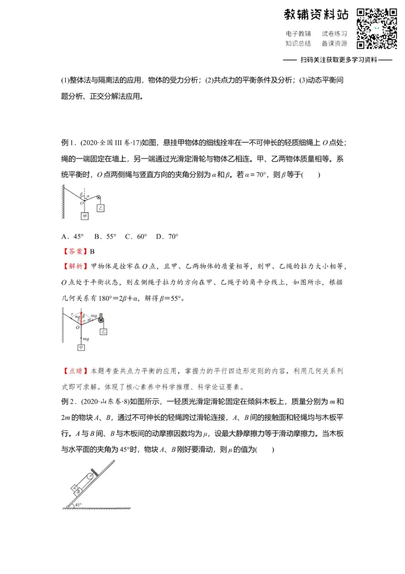 《2021届（新高考）高三全科专题练习系列Ⅰ：3受力分析共点力的平衡_高三全科专题练习系列_物理》第1页预览