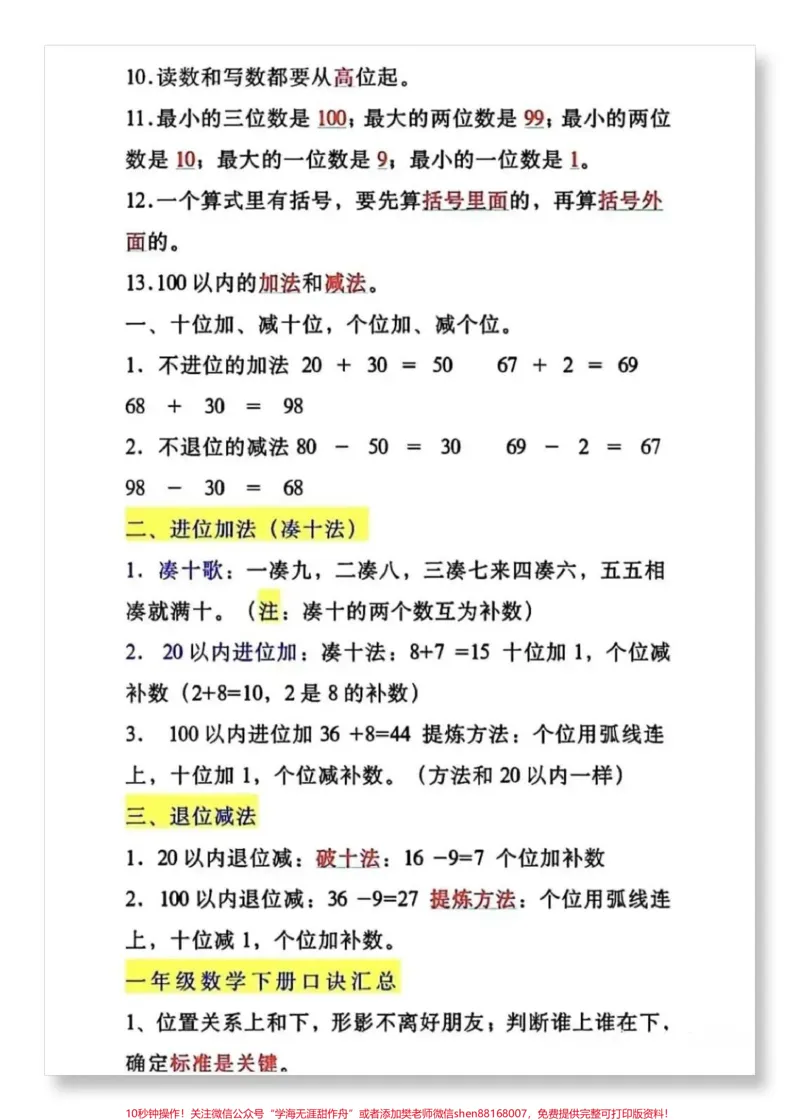 《一年级数学重点必考。#必考考点#一年级#一年级数学下册#知识点总结#一年级数学》第2页预览