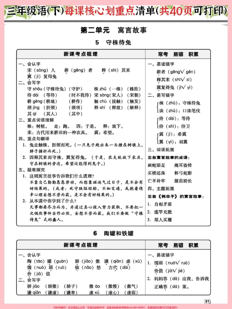 《三年级语文下册全册每课核心重点知识点清单。完整电子版40页#三年级#三年级语文#三年级下册语文#家长收藏孩子受益#三年级语文重点归纳》第2页预览