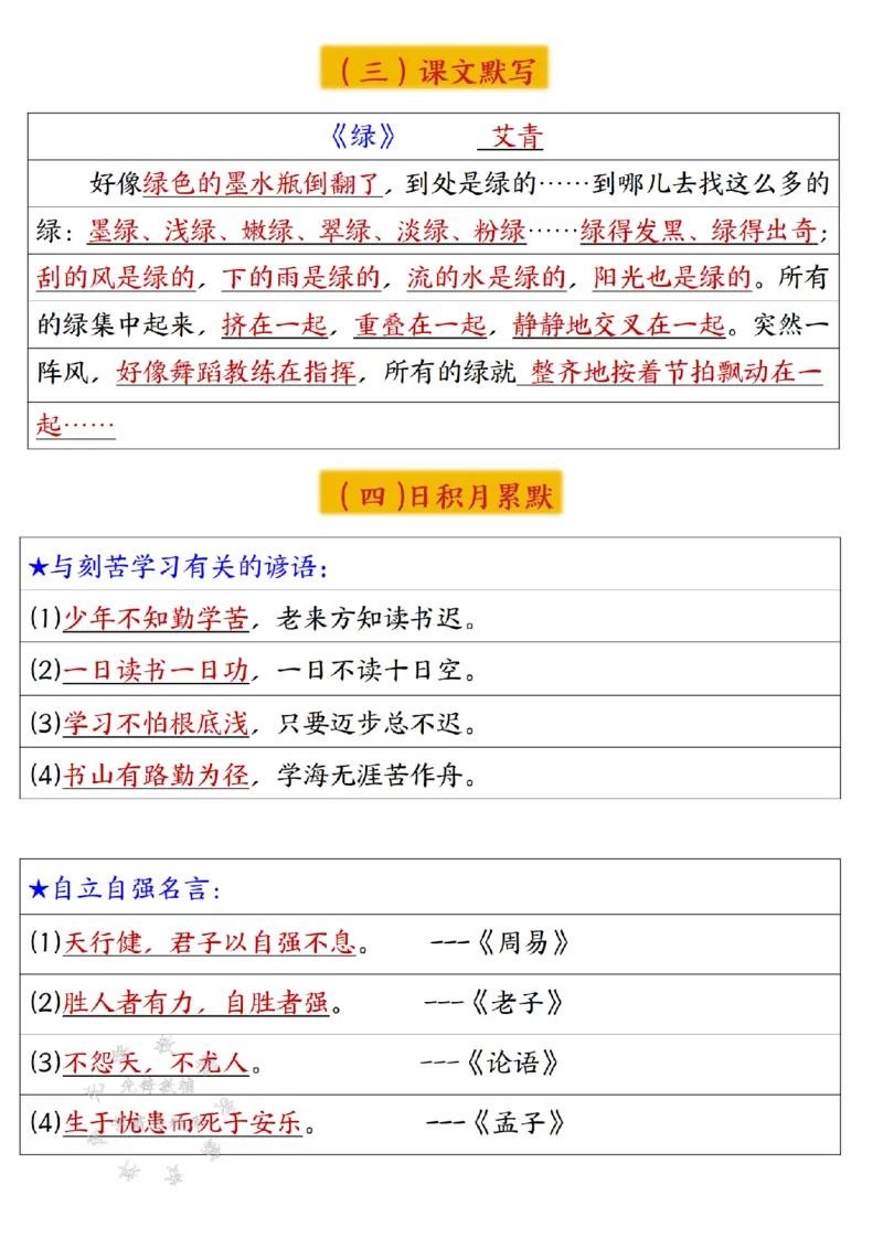 《四年级下册语文寒假预习检测默写单SY_4年级下册同步教辅_四下语文_四下语文专项练习》第3页预览