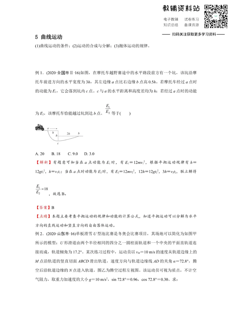 《2021届（新高考）高三全科专题练习系列Ⅰ：5曲线运动_高三全科专题练习系列_物理》第1页预览