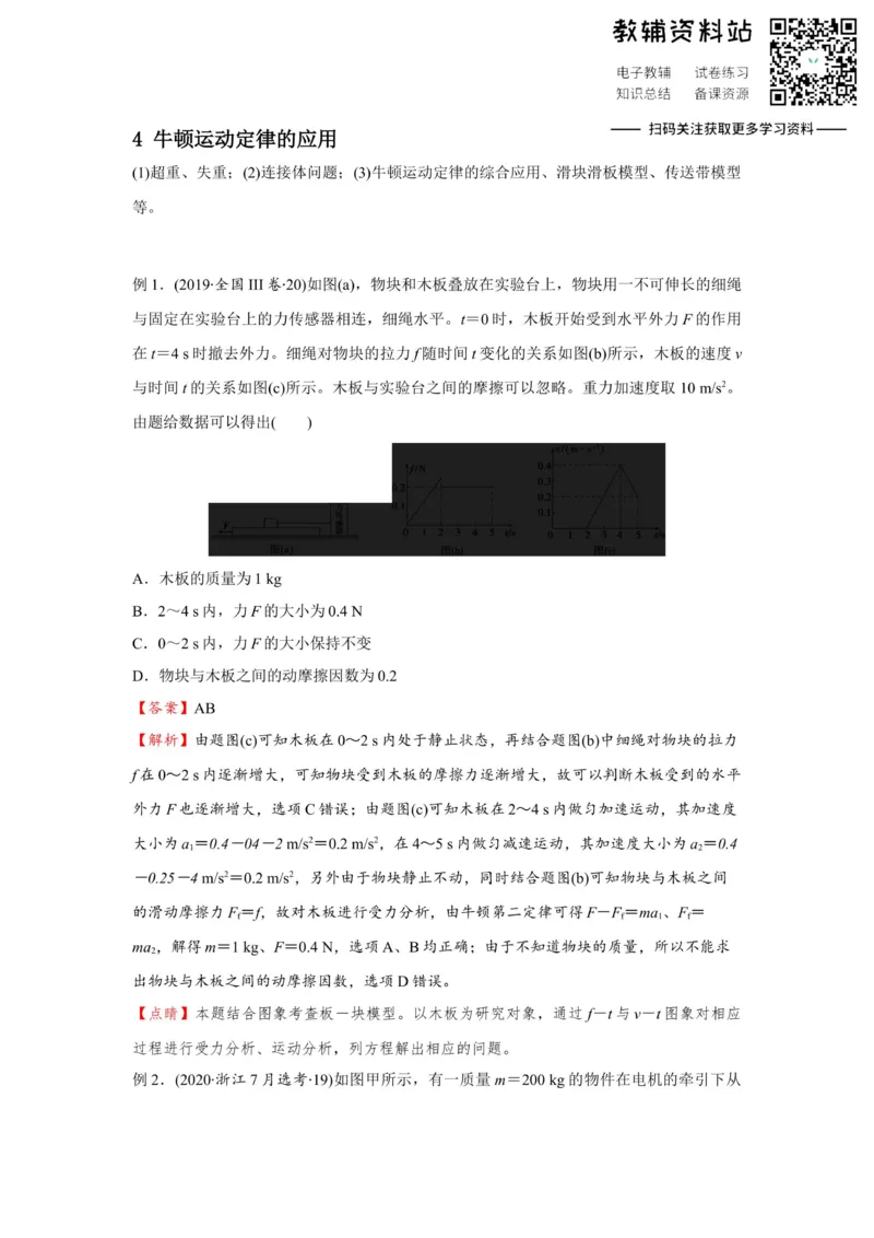 《2021届（新高考）高三全科专题练习系列Ⅰ：4牛顿运动定律的应用_高三全科专题练习系列_物理》第1页预览