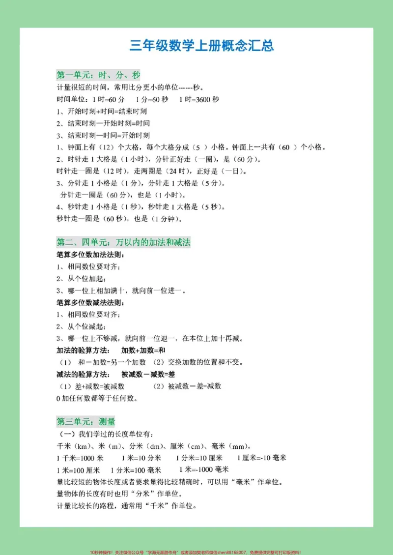 《#每天学习一点点#必考考点#三年级数学家长为孩子保存背一背》第2页预览
