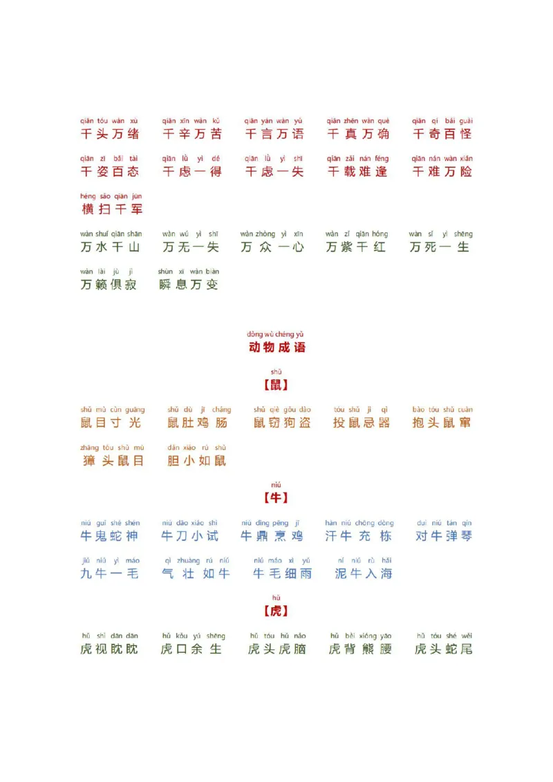 《小学生必备成语大全拼音版(数字、颜色、叠字)_2年级上册同步教辅_2上-语文_二上语文-生字+字帖》第3页预览