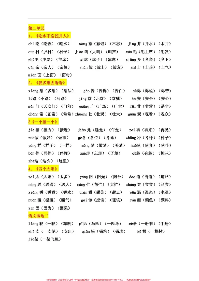 《一年级语文下册,二类字词卡。一年级下册必会#一年级语文》第2页预览