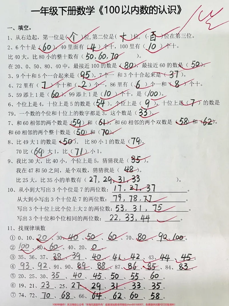 《一年级下册数学第四单元100以内数的认识。#一年级#知识分享#一年级数学#必考考点#学霸秘籍》第1页预览