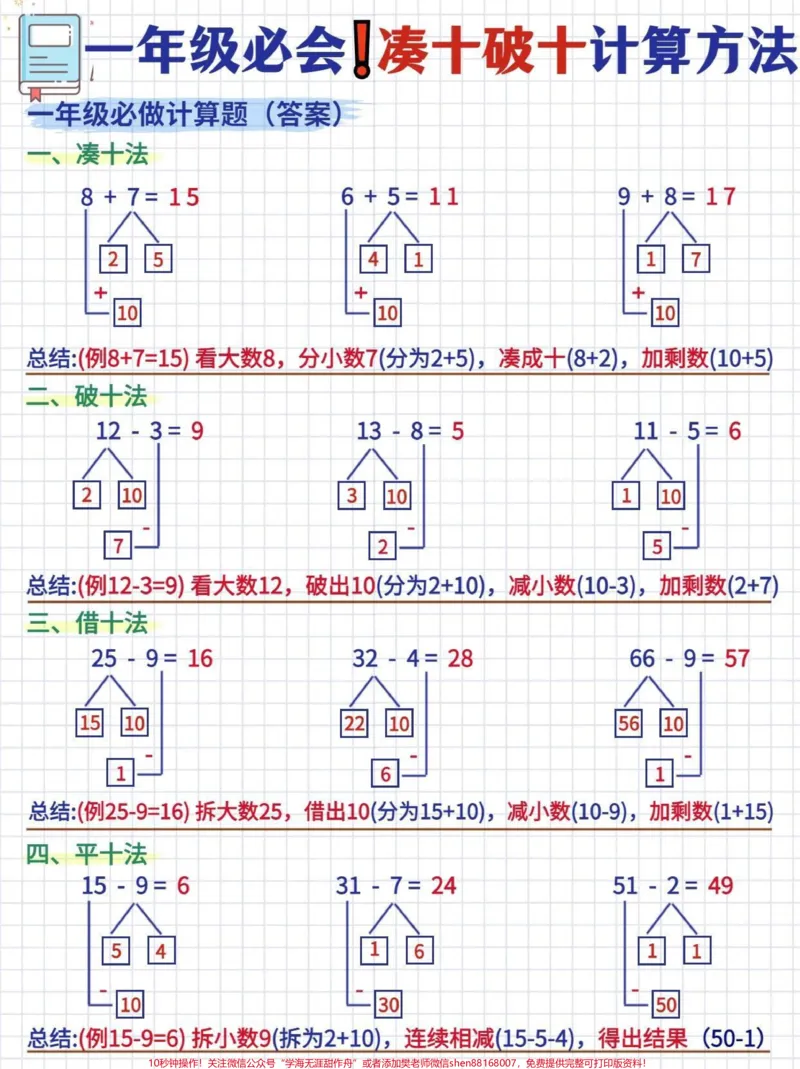 《一年级数学必须掌握的凑十法和破十法计算练习#数学思维#小学数学#教育#学习#每天学习一点点》第2页预览