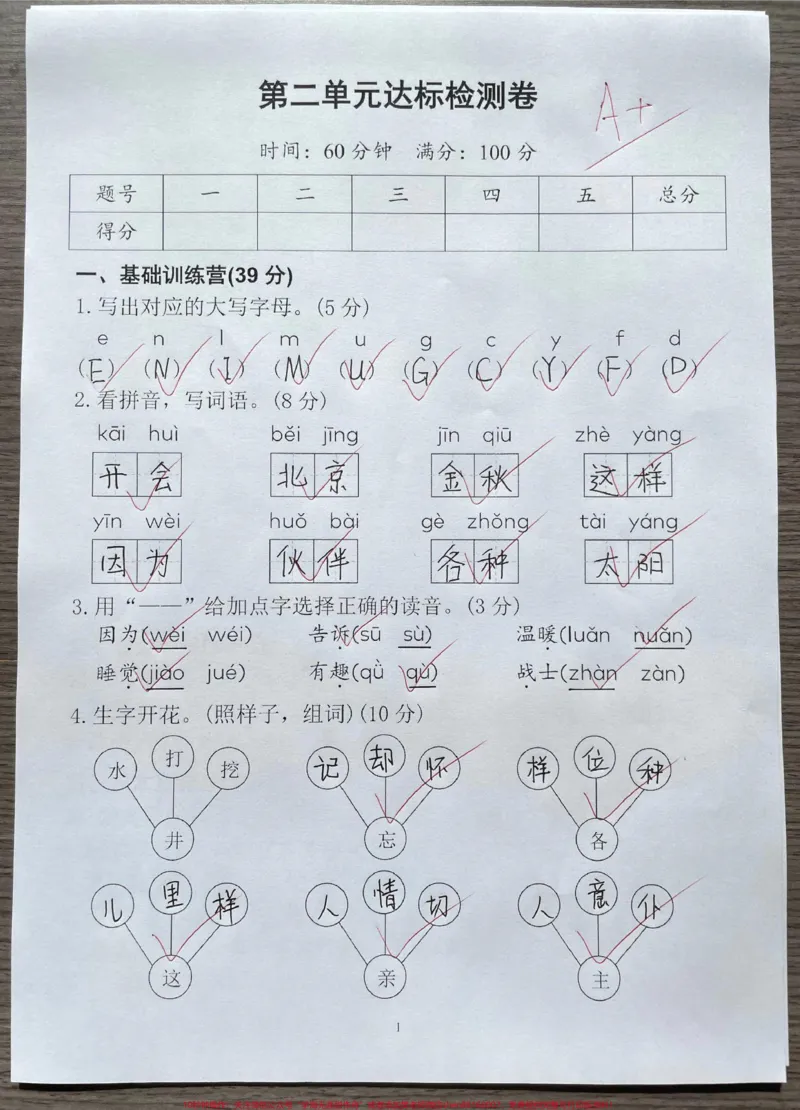 《一年级语文下册第二单元检测卷成绩单出来啦。家长收藏打印出来给孩子练一练巩固基础知识必考#一年级语文下册#必考考点#一年级重点知识归纳#单元测试卷#第二单元检测卷》第1页预览