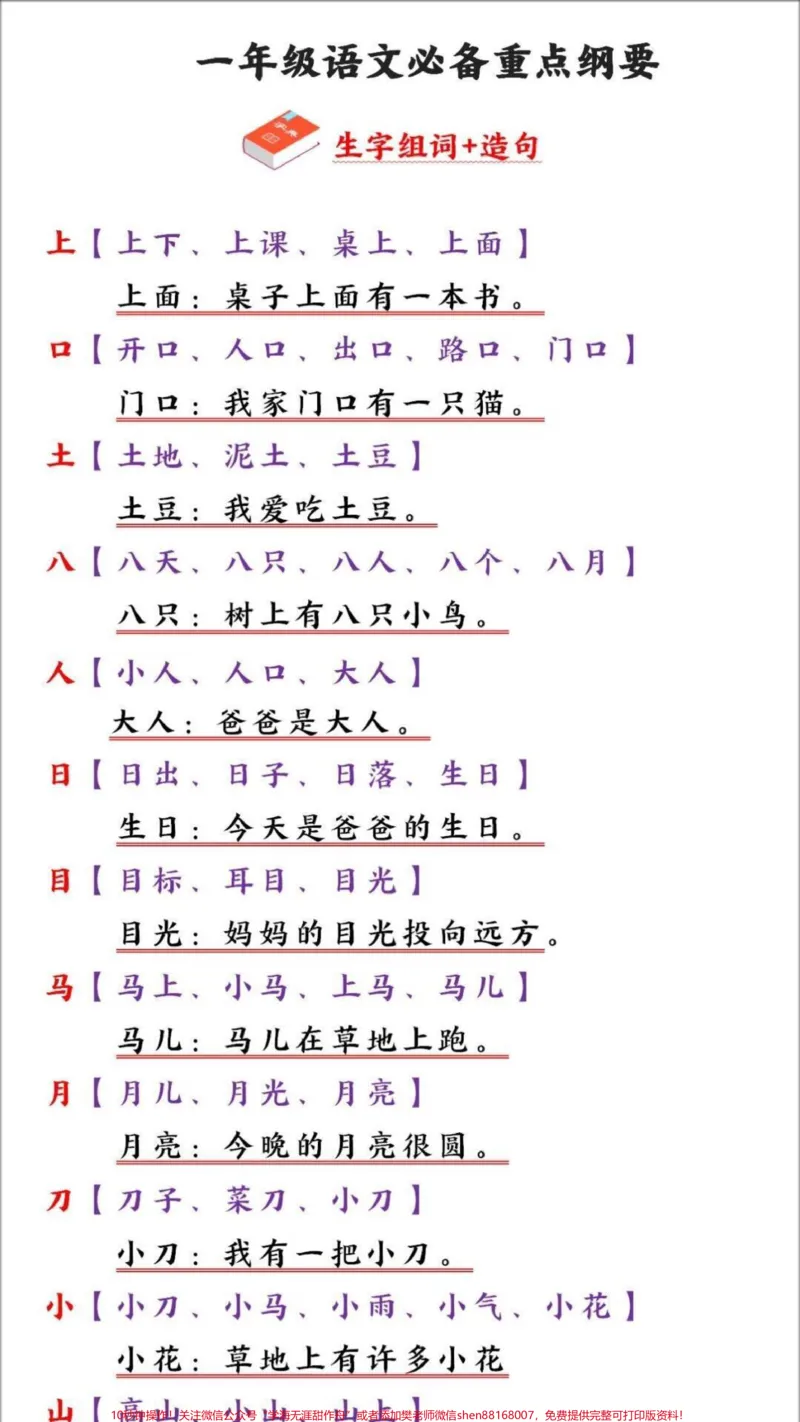 《一年级上册语文期末复习重点生字组词造句#家长收藏孩子受益#教育#期末复习#知识点总结#小学一年级语文》第1页预览