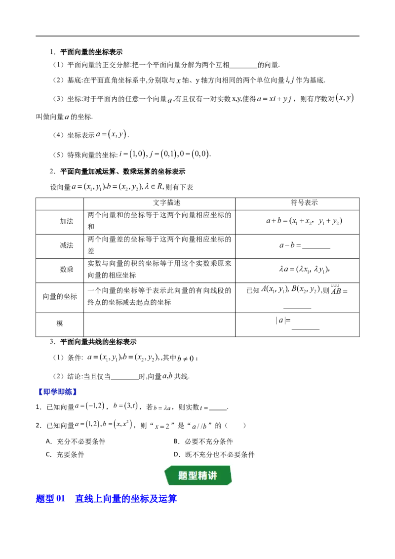 《专题6.2.2直线上向量的坐标及其运算&6.2.3平面向量的坐标及其运算（高效培优讲义）（原卷版）_2027高中必刷题_必刷题2027_2027高一高二必刷题_数学_2.人教B版高中数学讲义必修二_2026版》第3页预览