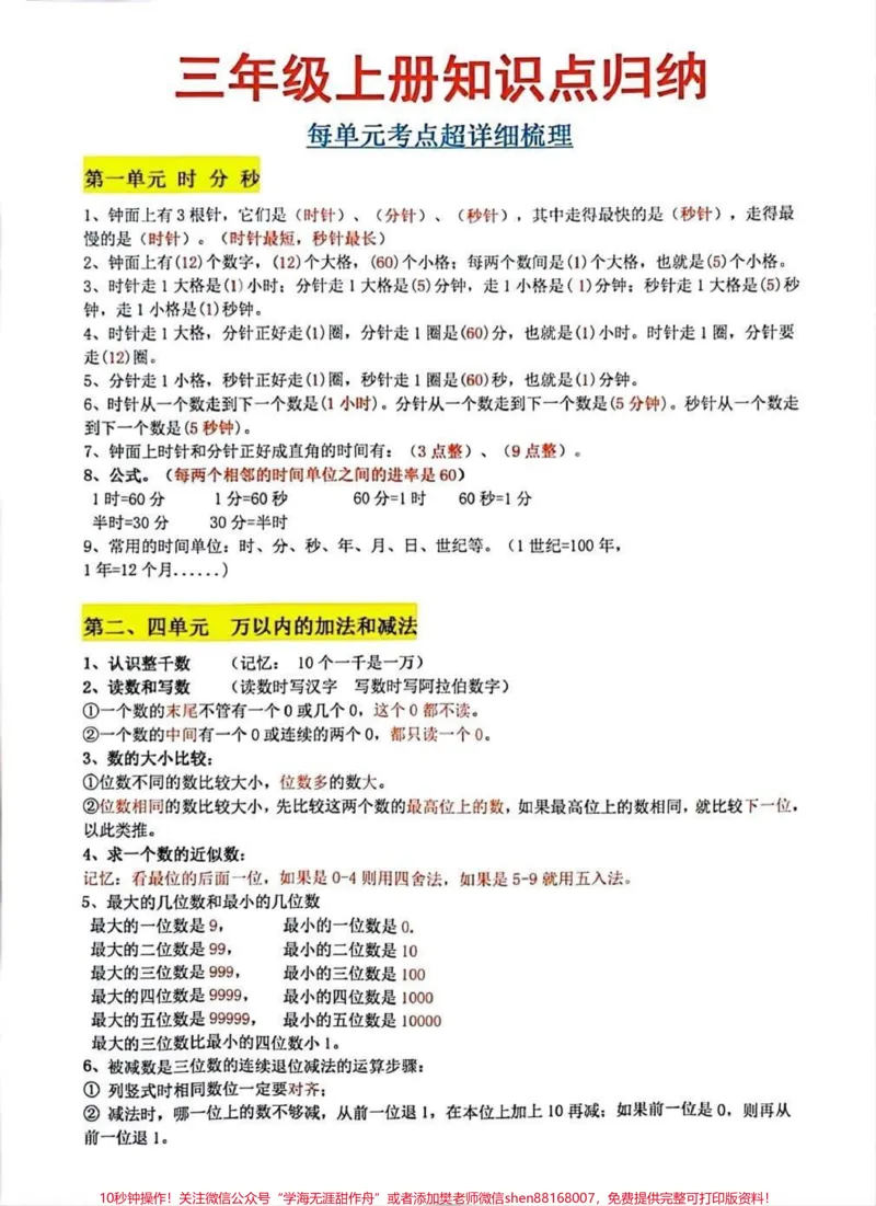 《三年级上册数学知识点总结。#三年级数学重点难点#三年级数学#期末复习》第1页预览