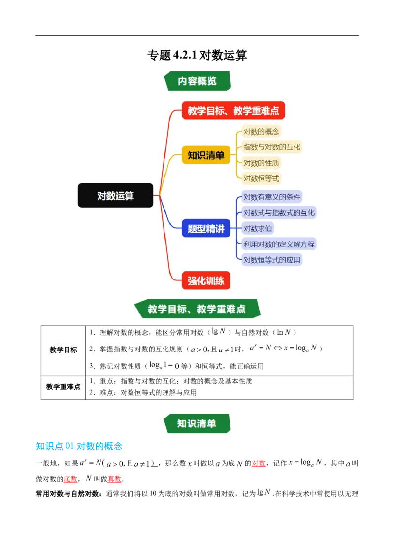 《专题4.2.1对数运算（高效培优讲义）（解析版）_2027高中必刷题_必刷题2027_2027高一高二必刷题_数学_YZ-133-高中数学同步精讲B版高一二三基础+培优讲义+专题练习word版电子_2026版》第1页预览