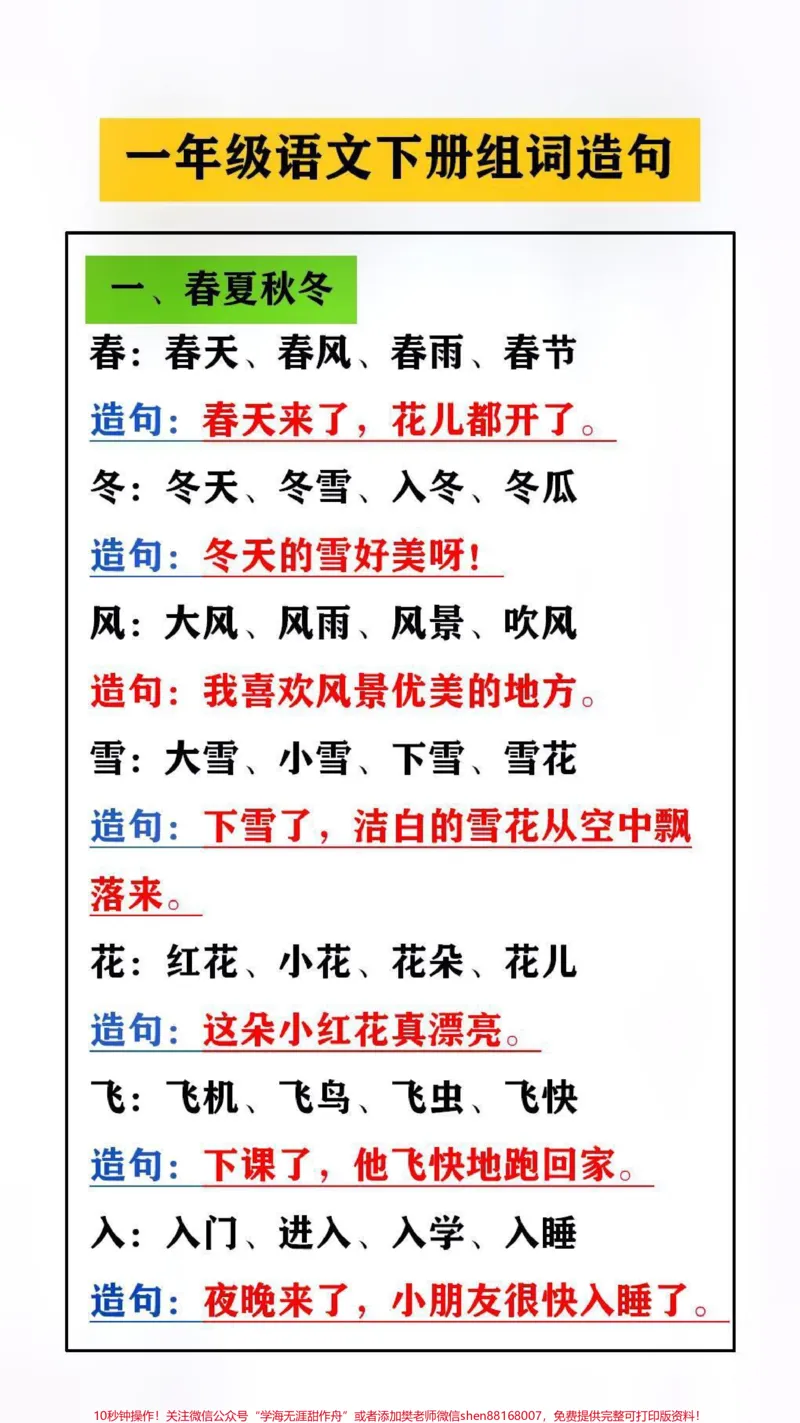 《小学一年级组词造句替孩子保存起来吧#知识分享#语文》第1页预览