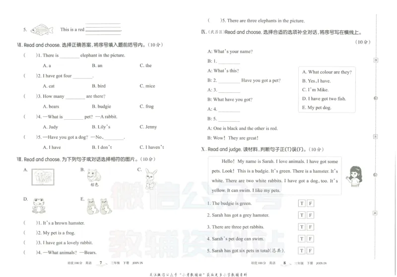 《培优100分三年级下册英语剑桥版_07.小学语文、英语、数学专区_王朝霞培优100分》第7页预览