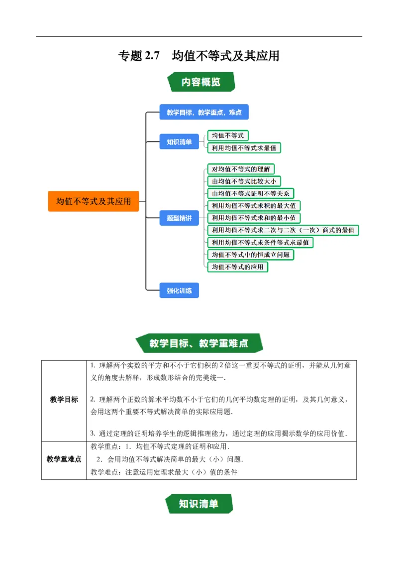 《专题2.7均值不等式及其应用（高效培优讲义）（原卷版）_2027高中必刷题_必刷题2027_2027高一高二必刷题_数学_YZ-133-高中数学同步精讲B版高一二三基础+培优讲义+专题练习word版电子_2026版》第1页预览