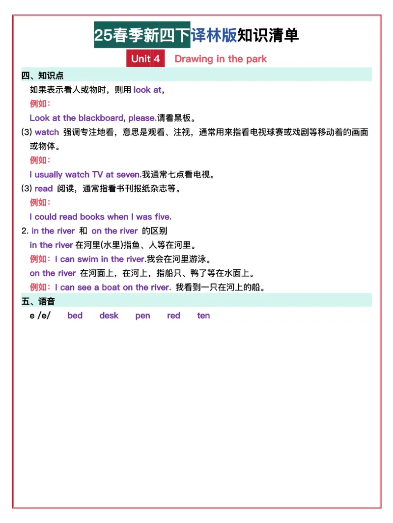 《四年级（下）英语知识清单《译林》_4年级下册同步教辅_四下英语_四下英语译林版资料》第8页预览